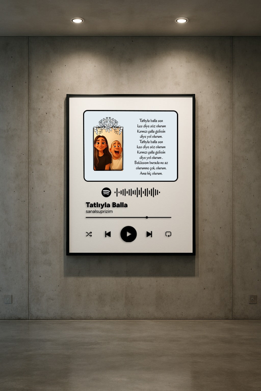Kişiye Özel Spotify Karekodlu Çerçeveli Portre